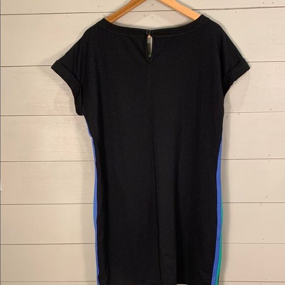 Talbots NWT Black Dress with Blue and Green Accent stripes down the sides large - Picture 11 of 13